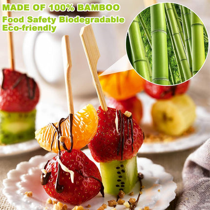 396 PCS Bamboo Skewers, 3.5 Inches Wooden Skewers, Skewers for Appetizers Wide Flat Paddle, Skewer Sticks for Cocktail Fruit BBQ Sandwich Drink Party Supplies, 21ZQ0002.