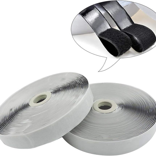 Self Adhesive Hook and Loop Tape Roll 3/4 Inch Black Strong Adhesive Interlocking Tape for Picture and Tools Hanging Pedal Board Fastening 12.6 Yard.