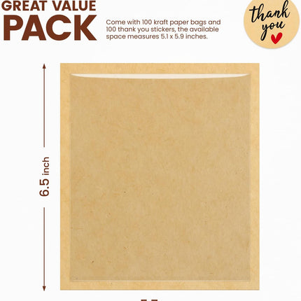 100 Pack Cookie Packaging Bags with Seal, 5.7x6.5 Inch Paper Bakery Bags with Window, Heat Sealable & Grease Resistant To Go Bake Sale Sleeves for Treat, Donut, Cake Slice, Scone, Brownie.