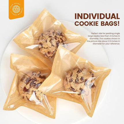 100 Pack Cookie Packaging Bags with Seal, 5.7x6.5 Inch Paper Bakery Bags with Window, Heat Sealable & Grease Resistant To Go Bake Sale Sleeves for Treat, Donut, Cake Slice, Scone, Brownie.