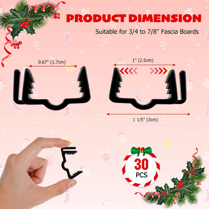 Christmas Light Hanger Clips Fascia Board Light Clips Plastic Holiday Deck Banister Hanger for Christmas Fascia Board Roof Gutter Fence Eave Decoration, Black (30 PCS, 7/8").