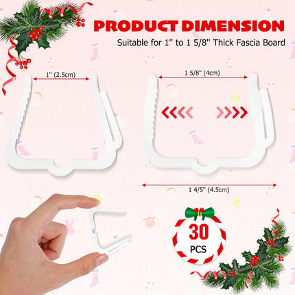 Christmas Light Hanger Clips, Fascia Board Clips, Deck Banister Light Clips, Plastic Holiday Light Clips for Christmas Fascia Board Roof Gutter Fence Eave Decoration (30 PCS, 1 5/8").