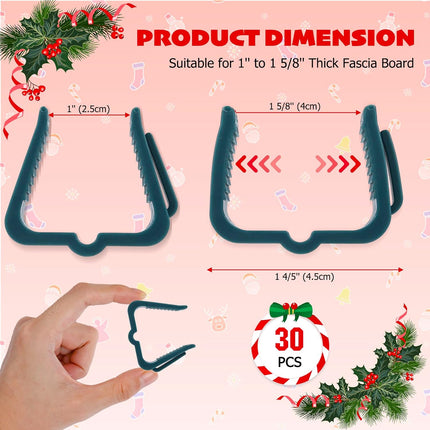 Christmas Light Hanger Clips Fascia Board Light Clips Plastic Holiday Deck Banister Hanger for Christmas Fascia Board Roof Gutter Fence Eave Decoration, Green (30 PCS, 1 5/8").
