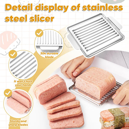 Mubi Press Mold Kit, 2 Pack Clear Mubi Maker with Stainless Steel 304 Luncheon Meat Slicer for SPAM.