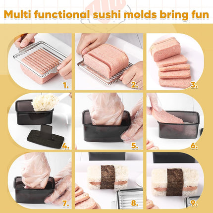 Mubi Press Mold Kit, 2 Pack Clear Mubi Maker with Stainless Steel 304 Luncheon Meat Slicer for SPAM.