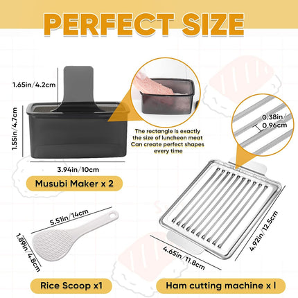 Mubi Press Mold Kit, 2 Pack Clear Mubi Maker with Stainless Steel 304 Luncheon Meat Slicer for SPAM.