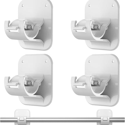 No Drill Curtain Rod Brackets No Drilling Holder 40LB - Renter Friendly Self Adhesive Hooks for Apartment Dorm Classroom Essentials Decor Hanging Drapes Rv Over Blinds Kitchen Bedroom Home.