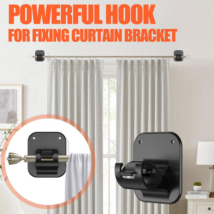 No Drill Curtain Rod Brackets No Drilling Holder 40LB - Renter Friendly Self Adhesive Hooks for Apartment Dorm Classroom Essentials Decor Hanging Drapes Rv Over Blinds Kitchen Bedroom Home.
