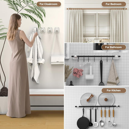 No Drill Curtain Rod Brackets No Drilling Holder 40LB - Renter Friendly Self Adhesive Hooks for Apartment Dorm Classroom Essentials Decor Hanging Drapes Rv Over Blinds Kitchen Bedroom Home.