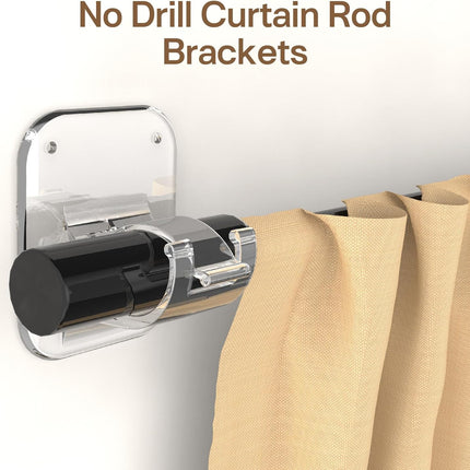 No Drill Curtain Rod Brackets No Drilling Holder 40LB - Renter Friendly Self Adhesive Hooks for Apartment Dorm Classroom Essentials Decor Hanging Drapes Rv Over Blinds Kitchen Bedroom Home.