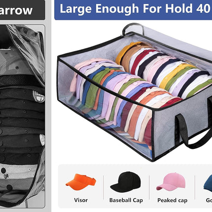 Hat Storage for Baseball Caps, Large Holds up to 40 Caps Wide Hat Organizer for Closet Snapback Holder, Grey.