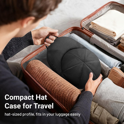 Hat Travel Case for Baseball Caps, Cap Carrier with Plastic Holder & Carrying Handle, Holds up to 6 Caps Hat Bag for Luggage, Suitcase (Black).