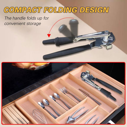 Commercial Heavy-Duty Manual Can Opener with Easy-Turn Crank, Long Rubber Handle & Magnetic Lid Holder.