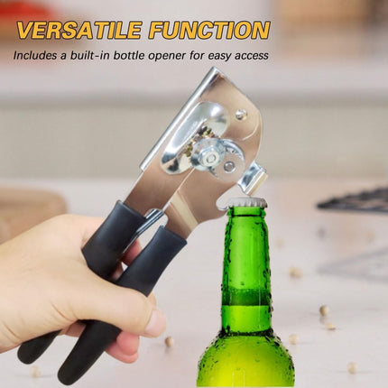 Commercial Heavy-Duty Manual Can Opener with Easy-Turn Crank, Long Rubber Handle & Magnetic Lid Holder.