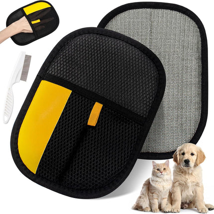 Pet Hair Removal Glove for Dogs & Cats, Upgraded 2PCS Electrostatic Pet Hair Remover with Grooming Comb, Reable Washable Magic Brh Hair Tool Mitt for Clothing, Couch, Carpet, Car Seat.