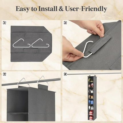 Closet Shoe Organizer Hanging 8 Tier, Fabric Shoe Hanging Organizer for Closet, Collapsible Closet Organizers and Storage for Shelf, Wardrode, Dorm, 11.8" L X 5.9" W X 40.9" H, Gray.