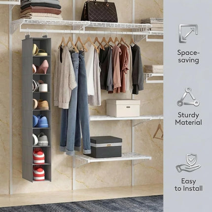 Closet Shoe Organizer Hanging 8 Tier, Fabric Shoe Hanging Organizer for Closet, Collapsible Closet Organizers and Storage for Shelf, Wardrode, Dorm, 11.8" L X 5.9" W X 40.9" H, Gray.