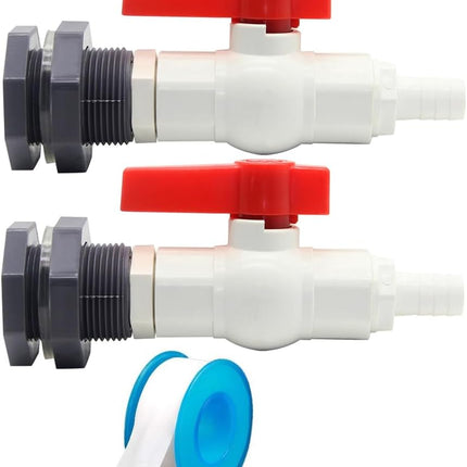 Rain Barrel Spigot PVC Bulkhead Fitting with Ball Valve and 5/8"(16mm) Hose Barb Fitting for Rain Barrel Water Tanks Aquariums Tubs Pools Garden(For 16mm ID Hose), Set of 2.