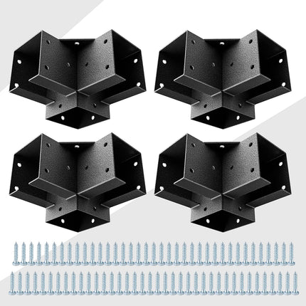Pergola Kit Corner Brackets for 4x4(3.5inchx3.5inch) Wood Posts, Powder Coated Steel Made, 3-Way 90°Angle for Hunting Blind, Deer Stand.