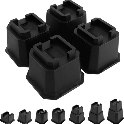 Bed Risers 4 inch, Furniture Risers Elevation in Heights 4 Inch Heavy Duty, Bed Lift Risers for Caster Wheels or Posts of Bed Table Couch, Support up to 6000 lbs, 4 Pack, Black.