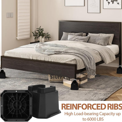 Bed Risers 4 inch, Furniture Risers Elevation in Heights 4 Inch Heavy Duty, Bed Lift Risers for Caster Wheels or Posts of Bed Table Couch, Support up to 6000 lbs, 4 Pack, Black.