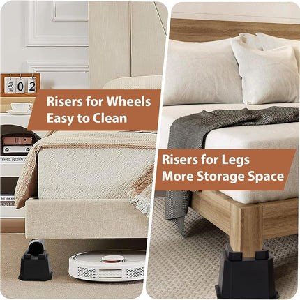 Bed Risers 4 inch, Furniture Risers Elevation in Heights 4 Inch Heavy Duty, Bed Lift Risers for Caster Wheels or Posts of Bed Table Couch, Support up to 6000 lbs, 4 Pack, Black.