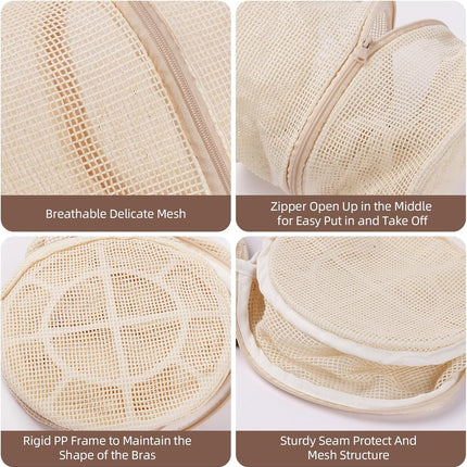100% Pure Cotton Mesh Laundry Bags, Bra Lingerie Wash Bags for cates, No Dye, Set of 3, Natural(8x6.5 Inch).