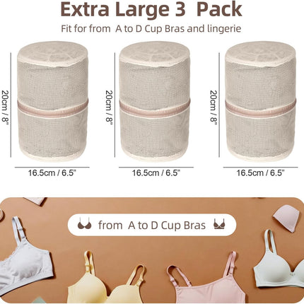 100% Pure Cotton Mesh Laundry Bags, Bra Lingerie Wash Bags for cates, No Dye, Set of 3, Natural(8x6.5 Inch).
