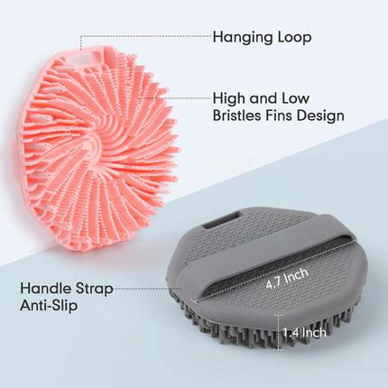 Silicone Body Scrubber with Foaming Effect, Food-Grade Safe, Pink, Soft Dense Bristles for Deep Cleansing.