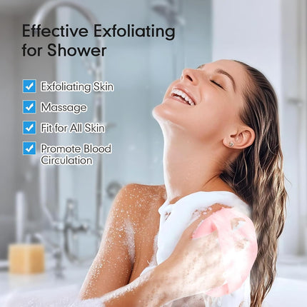 Silicone Body Scrubber with Foaming Effect, Food-Grade Safe, Pink, Soft Dense Bristles for Deep Cleansing.