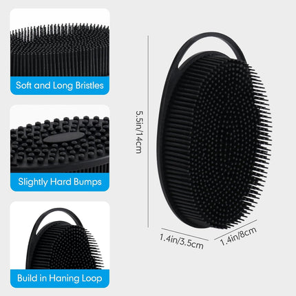 Silicone Body Scrubber for Shower, Dual-Sided Exfoliating Brh, Massage and Deep Cleanse, Black and Blue, 2 Pack.