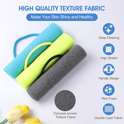 3 Pcs Exfoliating Net Sponge Body Scrubber Bath Towel.