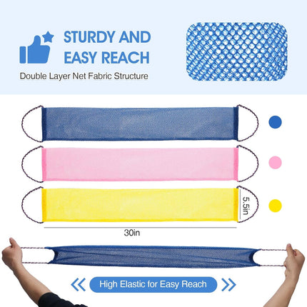 3 Pcs African Net Bath Sponge Double Layer Exfoliating Washcloth Body Scrubber with Handle for Adult and Kids.