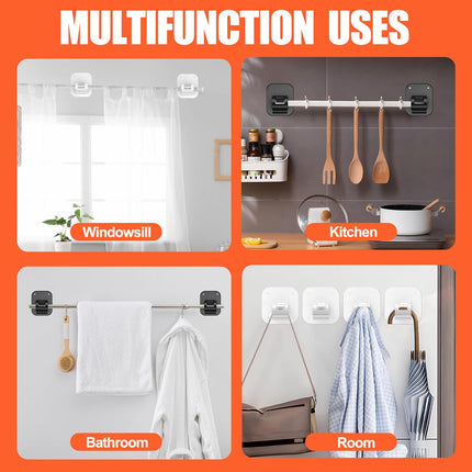 Adhesive Curtain Rods No Drilling Holder,No Drill Curtain Rod Brackets,Renter Friendly Curtain Hooks for Hanging Drapes,Over Blinds for Dorm Apartment Kitchen Bedroom Home.