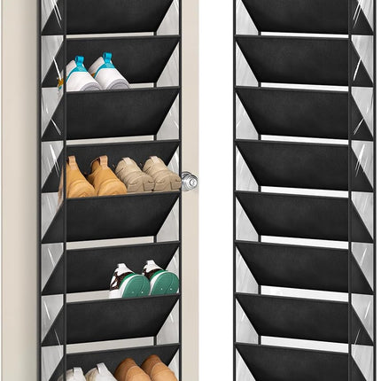 10 Tier Clear Over the Door Shoe Organizer Storage, Deep Pockets Large Hanging Shoe Rack for Closet Door, Fit 20 Pairs Shoe Holder Hanger for Sneakers, Boots (Black).