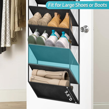 10 Tier Clear Over the Door Shoe Organizer Storage, Deep Pockets Large Hanging Shoe Rack for Closet Door, Fit 20 Pairs Shoe Holder Hanger for Sneakers, Boots (Black).