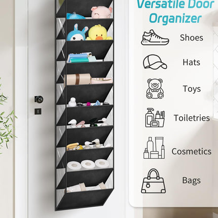 10 Tier Clear Over the Door Shoe Organizer Storage, Deep Pockets Large Hanging Shoe Rack for Closet Door, Fit 20 Pairs Shoe Holder Hanger for Sneakers, Boots (Black).