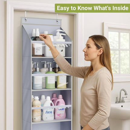 2 Pack Over the Door Organizer, Large Capacity Closet Door Hanging Organizer, Clear Deep Pockets Baby Organizer Storage for Nursery, Bathroom, Bedroom, Pantry, Diapers (Grey).
