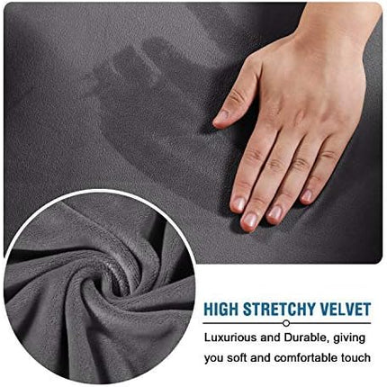4 Pieces Thick Velvet Sofa Covers Couch Covers for 3 Chion Couch Sofa High Stretch Slipcovers Furniture Protector Form Fit Luxury Couch Cover for Dogs Width Up to 90 Inch(Sofa,Grey).