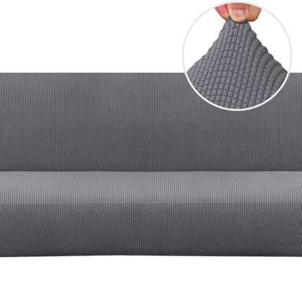 Armless Futon Cover Stretch Sofa Bed Slipcover Protector Elastic Feature Rich Textured High Spandex Small Checks Jacquard Fabric Futon Cover, Machine Washable, Gray.