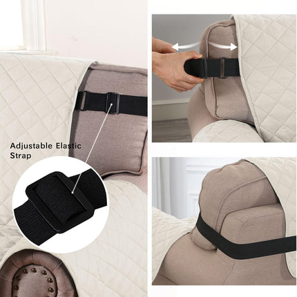 Chair Slipcover Reversible Chair Cover Water Resistant Couch Cover Washable Chair Cover Non-Slip Fabric Furniture Protector with Elastic Strap for Pets(Armchair, Ivory/Beige).