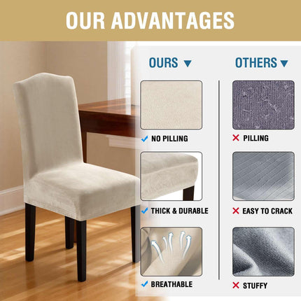 Dining Chair Covers Velvet Stretch Chair Covers for Dining Room Set of 6 Parson Chair Slipcovers Chair Protectors Covers, Soft Thick Solid Velvet Fabric Washable, Ivory.