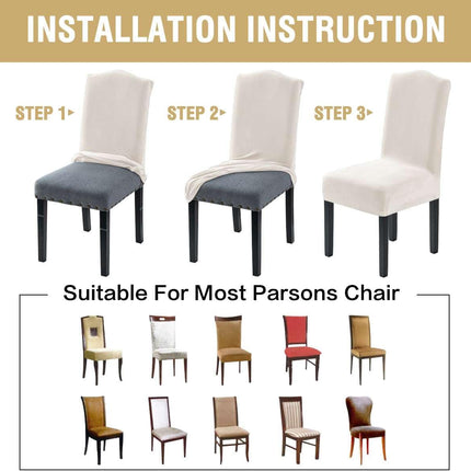 Dining Chair Covers Velvet Stretch Chair Covers for Dining Room Set of 6 Parson Chair Slipcovers Chair Protectors Covers, Soft Thick Solid Velvet Fabric Washable, Ivory.
