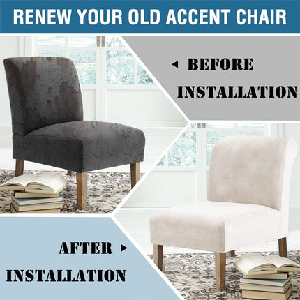 Armless Accent Chair Covers Thick Velvet Armless Chair Slipcovers High Stretch Chair Covers for Living Room Hotel Machine Washable Furniture Protector with Elastic Bottom, Ivory.