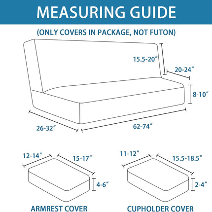 4 Pieces Stretch Futon Covers Sofa Bed Slipcover with Removable Armrests and Cupholders Covers Furniture Protector High Spandex Small Checks Jacquard Fabric, Black.