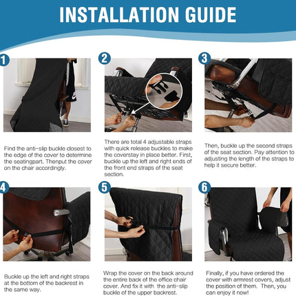 Water-Resistant Office Chair Protector – Universal High-Back Cover with Non-Slip Buckles, Fits Executive,Gaming Chair and Desk Chairs (Black/Grey, Washable).