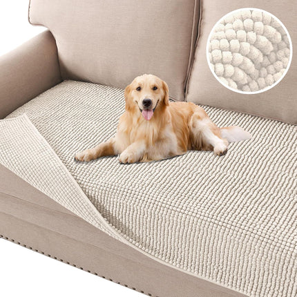 Plh Chenille Dog Bed Cover Thick Soft Sofa Cover for 3 Chion Couch Anti Slip Couch Cover Furniture Protector for Dog, Pet, Cat (35" x 74", Ivory).