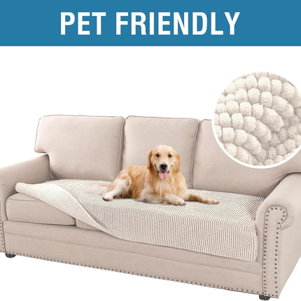 Plh Chenille Dog Bed Cover Thick Soft Sofa Cover for 3 Chion Couch Anti Slip Couch Cover Furniture Protector for Dog, Pet, Cat (35" x 74", Ivory).