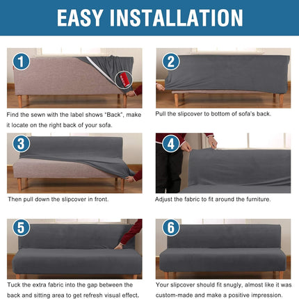 Real Velvet Futon Cover Armless Sofa Covers Sofa Bed Covers Stretch Futon Couch Cover Sofa Slipcover Furniture Protector Thick Soft Velvet Fabric Form Fitted Stay in Place, Grey.