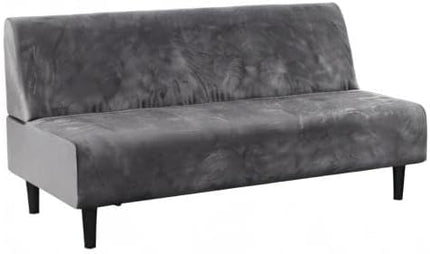 Real Velvet Futon Cover Armless Sofa Covers Sofa Bed Covers Stretch Futon Couch Cover Sofa Slipcover Furniture Protector Thick Soft Velvet Fabric Form Fitted Stay in Place, Grey.